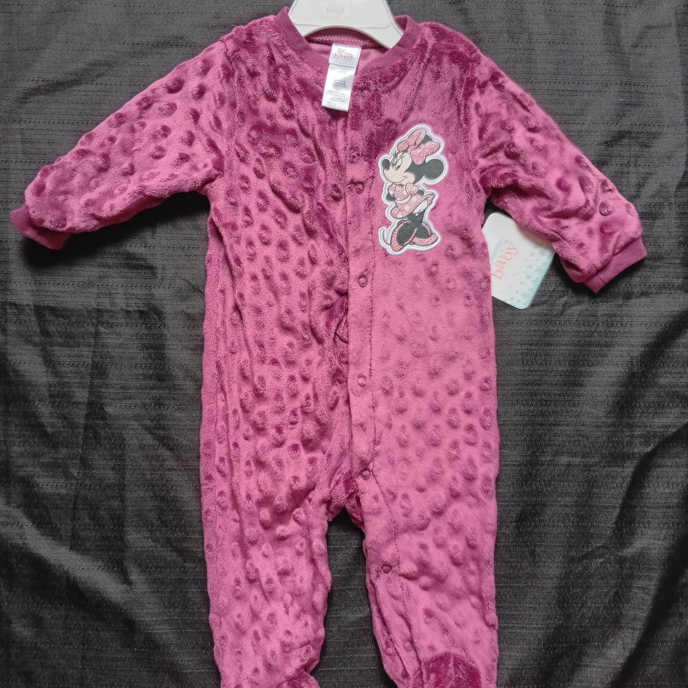 NWT Disney Minnie Mouse Plush Footed One-Piece - Magenta